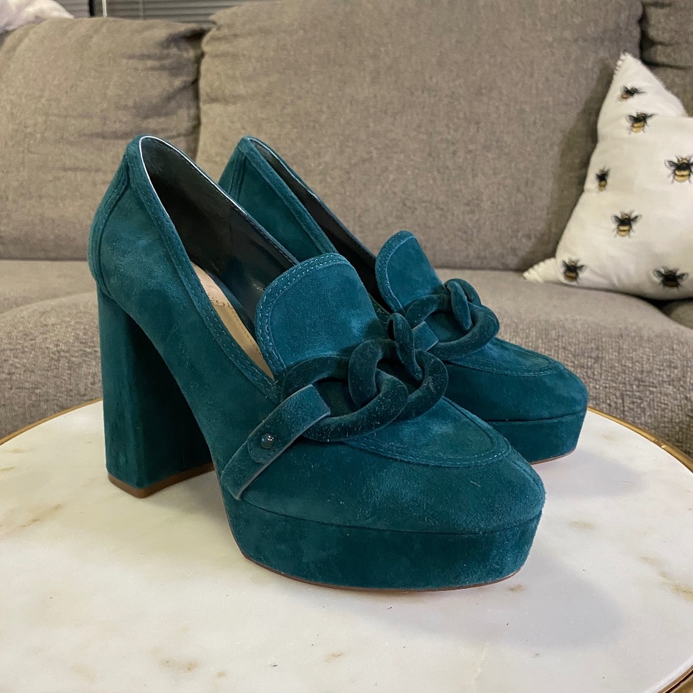 Vince Camuto Suede Platform Block Heel Loafers Size 7M/ 37 1/2